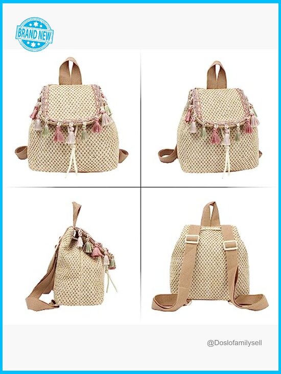 Handwoven Tassel Backpack Macrame Boho Bohemian Rucksack Drawstring Daypack main image 5
